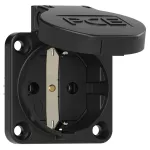 Gniazdo wtyczkowe wersja SCHUKO 16A 2P+Z 230V 50/60Hz IP54, boczne podłączenie kołnierz 50X50, styki niklowane, czarne 105-0ss