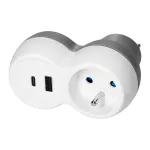 Rozgałęźnik 2P+Z, USB-A+C, biało-szary