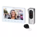 ANGU, zestaw wideodomofonowy 4-żyłowy, bezsłuchawkowy, monitor 7" LCD, z kamerą 800TVL, z czytnikiem kart i breloków zbliżeniowych 13,56MHz, biały