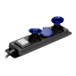 Przedłużacz warsztatowy bryzgoszczelny z wyłącznikiem IP44, 3 gniazda 2P+Z IP44, przewód gumowy, H05RR-F 3x1,5mm², 5m