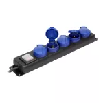 Przedłużacz warsztatowy bryzgoszczelny z wyłącznikiem, 5 gniazd 2P+Z, IP44, schuko przewód gumowy, H05RR-F 3x1,5mm2, długość 5m