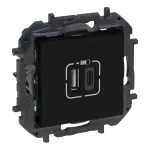 NILOE STEP- GNIAZDO USB 3A TYP A+C MECHANIZM Z PLAKIETKĄ - KOLOR CZARNY