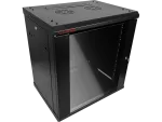 Szafa wisząca 19" 12U 600x450, drzwi szklane jednoskrzydłowe, tył osłona pełna demontowalna, osłony boczne pełne demontowalne zamykane na klucz, 4 belki, kolor czarny, do samodzielnego montażu - Flat Pack, ALANTEC