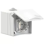 Gniazdo nadtynkowe przelotowe SCHUKO zabudowane seria DESIGN 16A 2P+E 250V 50/60Hz IP44 (kołnierz 90X90, rozstaw śrub 73X73), styki niklowane