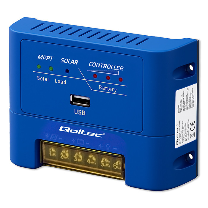 Qoltec Solarny regulator ładowania MPPT 15A do zasilania odbiorników DC i ładowania akumulatorów 12V / 24V | AGM | GEL | LiFePO4 