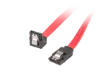 KABEL SATA DATA III (6GB/S) F/F 30CM Z ZATRZASKAMI METALOWYMI KĄTOWY CZERWONY LANBERG