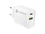ŁADOWARKA SIECIOWA NATEC RIBERA 1X USB-A + 1X USB-C 20W BIAŁA