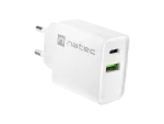 ŁADOWARKA SIECIOWA NATEC RIBERA 1X USB-A + 1X USB-C 20W BIAŁA