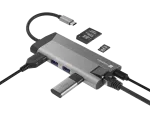 MULTIPORT ADAPTER NATEC FOWLER PLUS USB-C 8W1 HUB -> USB 3.0 3X, HDMI 4K, USB-C PD, RJ45, SD, MICRO