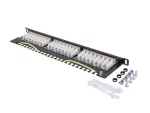 PATCH PANEL 24 PORT 0.5U 19" KAT.6 FTP Z ORGANIZEREM KABLOWYM EKRANOWANY CZARNY LANBERG