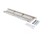 PATCH PANEL 24 PORT 0.5U 19" KAT.6 FTP Z ORGANIZEREM KABLOWYM EKRANOWANY SZARY LANBERG