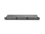 PATCH PANEL 24 PORT 1U 19" KAT.5E FTP Z ORGANIZEREM KABLOWYM EKRANOWANY CZARNY LANBERG