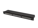 PATCH PANEL 24 PORT 1U 19" KAT.6A FTP Z ORGANIZEREM KABLOWYM EKRANOWANY CZARNY LANBERG