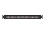 PATCH PANEL 24 PORT 1U 19" KAT.7 FTP Z ORGANIZEREM KABLOWYM EKRANOWANY CZARNY LANBERG