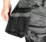 Spodnie robocze DENIM, wzmocnienia Cordura, odpinane kieszenie kaburowe, szare, rozmiar XS