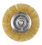 Szczotka druciana tarczowa 100 mm, drut karbowany, mosiądzowany, z trzpieniem 6 mm
