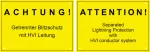 Tabliczka ostrzegawcza "ACHTUNG! Getrennter Blitzschutz... / ATTENTION!Separated Lightning Protection..." HWS 300X210 AGBS HVI DE EN K
