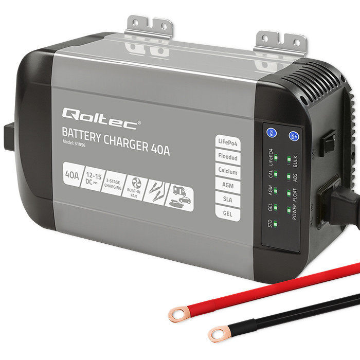 Qoltec Inteligentna profesjonalna ładowarka Monolith do akumulatorów LiFePO4 AGM GEL SLA | 40A | 12V