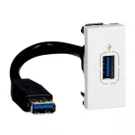 MOSAIC - Gniazdo USB 3.0 z przewodem - 1 modułowe - Biały, Legrand