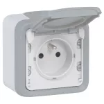 PLEXO55: GNIAZDO POJEDYNCZE 2P+Z Z PRZYSZŁONĄ SZARE KOMPLET 16A-250V~, Legrand