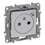 NILOE SELECTION - GNIAZDO 2P+Z PŁASKIE 16 A - 250 V~ + USB TYP C W PLAKIETCE (Z PRZESŁONĄ, ZACISKI AUTOMATYCZNE) ALUMINIUM, Legrand
