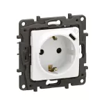 NOWE NILOE - GNIAZDO SCHUKO 2P+Z Z USB C Z PRZESŁONĄ ZACISKI AUTO BIAŁE