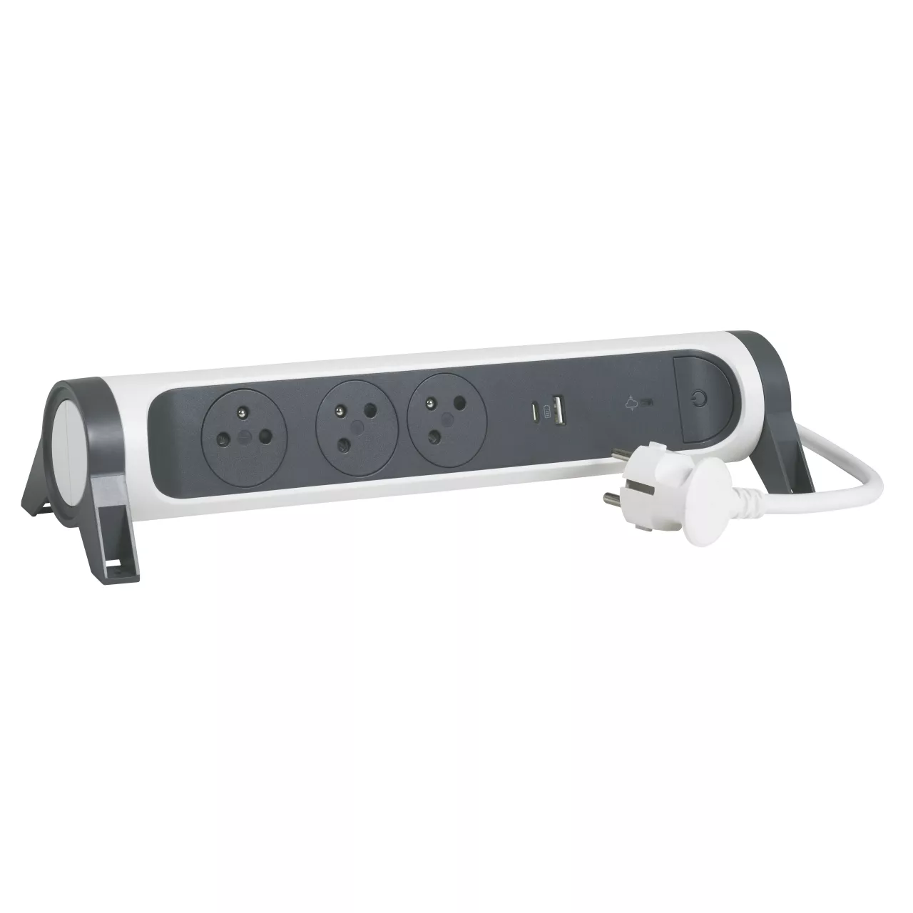 PRZEDŁUŻACZ PREMIUM, OBROTOWY, 3X2P+Z, USB A+C, Z OGRANICZNIKIEM PRZEPIĘĆ, Z PRZEWODEM 1.5 METRA 3X1.0 MM2 - BIAŁY/GRAFITOWY, Legrand