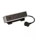 INCARA: ONDESK - 2X2P+Z/USB A+C-PRZEWÓD 2 METRY- ALUMINIUM/CZARNY