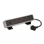 INCARA: ONDESK - 3X2P+Z/USB A+C-PRZEWÓD 2 METRY- ALUMINIUM/CZARNY