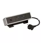 INCARA: ONDESK - 2X2P+Z/USB C+C-PRZEWÓD 2 METRY- ALUMINIUM/CZARNY