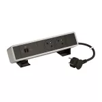 INCARA: ONDESK - 2X2P+Z/USB C+C 63W-PRZEWÓD 2 METRY- ALUMINIUM/CZARNY