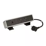 INCARA: ONDESK - 2X2P+Z/USB C 45W-PRZEWÓD 2 METRY- ALUMINIUM/CZARNY
