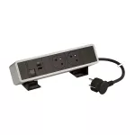 INCARA: ONDESK - 2X2P+Z/USB A+C/RJ-PRZEWÓD 2 METRY- ALUMINIUM/CZARNY