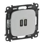VALENA ALLURE - GNIAZDO ŁADOWANIA USB PODWÓJNE ALUMINIUM, Legrand