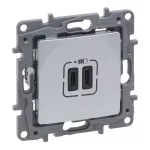 NILOE SELECTION - GNIAZDO 2 X USB TYP C+C - 3 A ALUMINIUM, Legrand