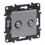 Niloe Step - gniazdo podwójne 2xTV typu "F" końcowe do instalacji typu gwiazda, 1,5 dB- kolor aluminium, Legrand