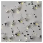 Dekoracje - 20 LED srebrne kule z gwiazdami 1,9 m, 2x AA, ciepła biel, IP20, timer