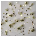 Dekoracje - 20 LED złote kule z gwiazdami 1,9 m, 2x AA, ciepła biel, IP20, timer