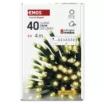 Lampki choinkowe Classic 40 LED 4m ciepła biel, zielony przewód, IP44, 8 programów, timer