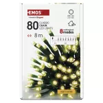 Lampki choinkowe Classic 80 LED 8m ciepła biel, zielony przewód, IP44, 8 programów, timer