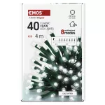 Lampki choinkowe Classic 40 LED 4m zimna biel, zielony przewód, IP44, 8 programów, timer