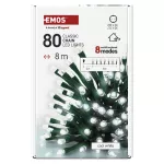 Lampki choinkowe Classic 80 LED 8m zimna biel, zielony przewód, IP44, 8 programów, timer