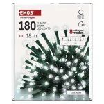 Lampki choinkowe Classic 180 LED 18m zimna biel, zielony przewód, IP44, 8 programów, timer