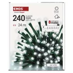 Lampki choinkowe Classic 240 LED 24m zimna biel, zielony przewód, IP44, 8 programów, timer