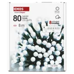 Lampki choinkowe 80 LED cherry 8m , zimna biel, zielony przewód, IP44, 8 programów, timer