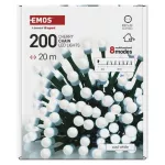 Lampki choinkowe 200 LED cherry 20m , zimna biel, zielony przewód, IP44, 8 programów, timer