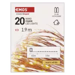 Dekoracje - 20 LED nano łezki 1,9m 2x AA ciepła biel, IP20, miedziany przewód, IP20 timer