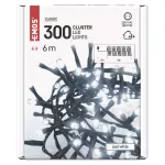 Lampki choinkowe LED Classic Cluster, jeżyk, 300 LED 6m, zimna biel, czarny, IP44, timer
