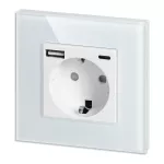 Gniazdo pojedyncze 2P+Z, Schuko, USB-A + USB-C, wyjście 5VDC max. 3A, biały