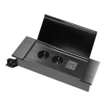 Gniazdo meblowe wpuszczane w blat z płaskim frezowanym rantem, uchylną klapką, ładowarką USB i przewodem 1,5m, 2x2P+Z (French), 2xUSB (typ A+C; 3,6A), czarne
